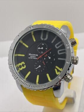 Magnum Mens Silver Yellow Watch Works New Battery